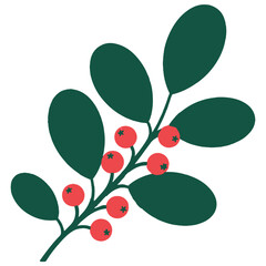 Green Leaf Branch with Red Berries – Minimal Botanical Vector