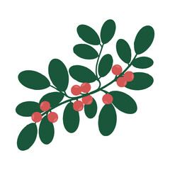 Branch with Red Berries and Green Leaves – Minimal Botanical Illustration