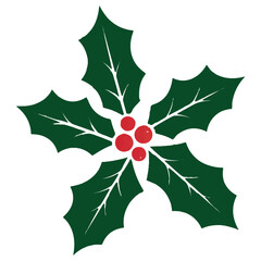 Festive Holly Leaves with Red Berries – Classic Christmas Decorative Vector Art