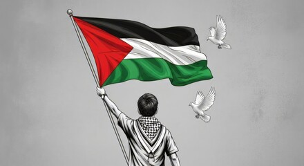 Raised for Palestine &ndash; Flag and Doves in Symbolic Protest