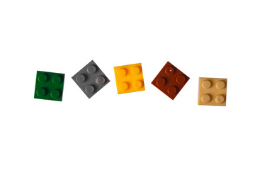Fototapeta premium Plastic cubes of children's construction set isolated on white background.