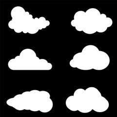 Vector white cloud icons collection designed for UI, data, and technology.
