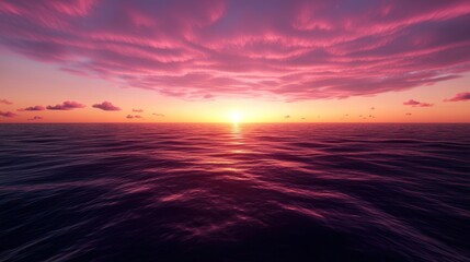 Fototapeta premium The sun sets over a vast ocean, painting the sky with vibrant pink hues.