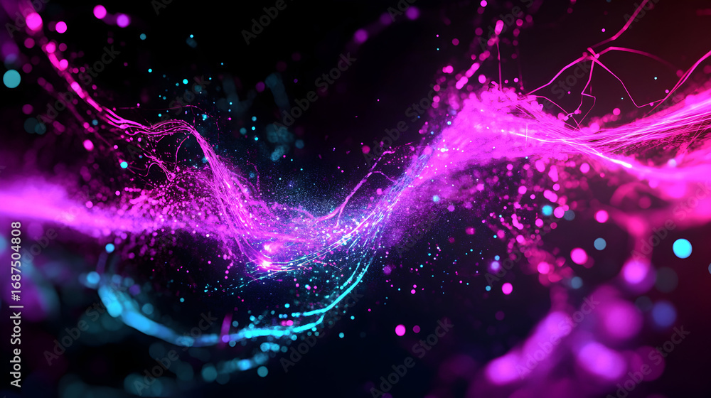 Poster abstract pink and blue light streaks against a dark backdrop creating a dynamic effect