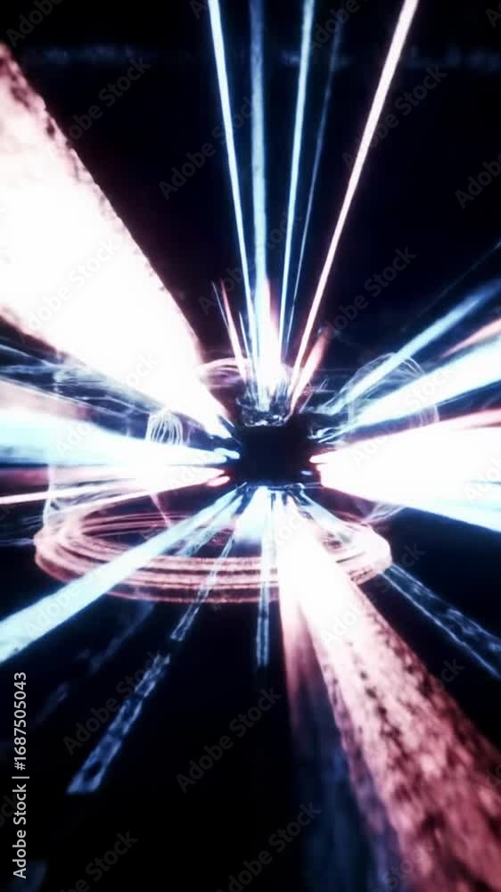 Poster cinematic pov video, smooth dolly zoom accelerating through a futuristic, vibrant, multi-layered dig