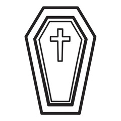 Obraz premium a-coffin-with-cross-in-outline-style--white-backgr.eps