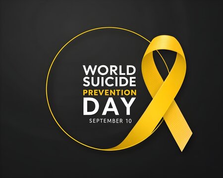 Vector Illustration for World Suicide Prevention Day. Text World Suicide Prevention Day, September 10 and yellow ribbon on black background. - Powered by Adobe