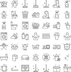 Clean washing line editable icon set. Containing Wash, water, home, clean, laundry, cleaning, hygiene and more. 