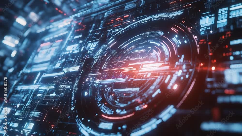 Poster futuristic hud display showing rotating circular element and data flow