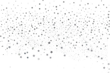 Silver glitter stars and dots falling isolated on transparent background
