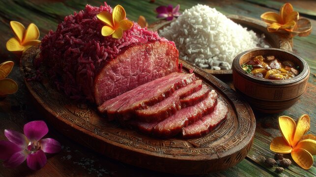 a serving of tongan lu pulu with corned beef