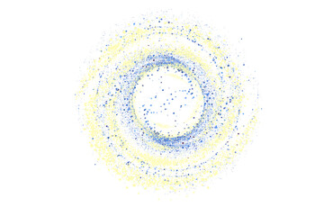 Abstract spiral of blue and yellow dots isolated on transparent background