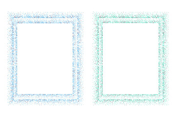 Two square frames of blue and green dots isolated on transparent background