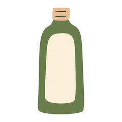 Green bottle balm with beige cap, organic product packaging, eco-friendly container, reusable shampoo jar, conditioner, sustainable storage, minimalist design, hand-drawn flat vector illustration.