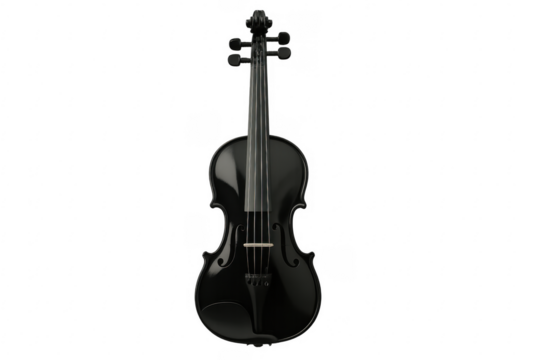 Shiny black violin isolated on transparent background with clipping path