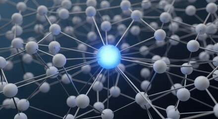 Intricate molecular network structure with glowing central core energy burst abstract concept digital art