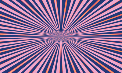 Fototapeta premium Pink and blue sunburst pattern with orange highlights radiating from center abstract background