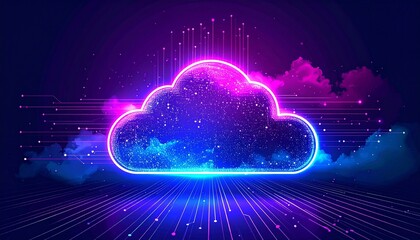 Futuristic Cloud Computing Concept with Digital Data Streams over dark background