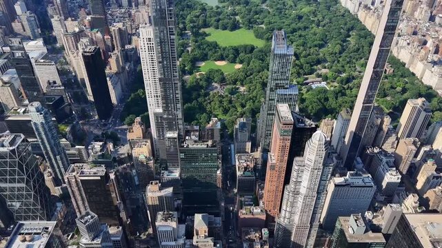 New York City Skyline with blue sky. American Skyscrapers USA Manhattan. NYC