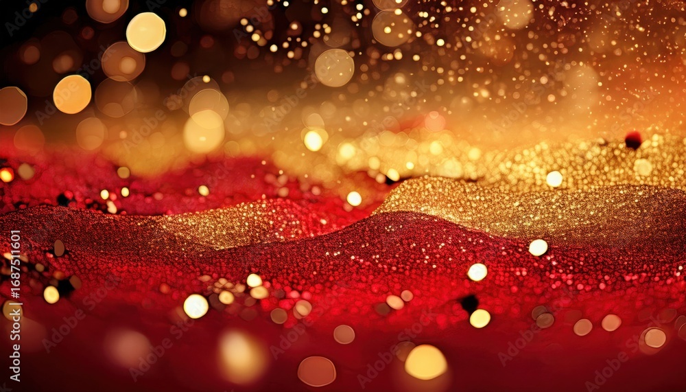 Poster abstract red gold bokeh texture with sparkling lights and glittering particles ideal for backgrounds