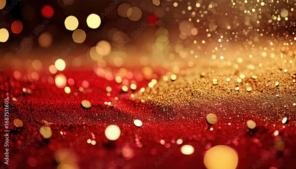Poster abstract red gold bokeh texture with sparkling lights and glittering particles ideal for backgrounds