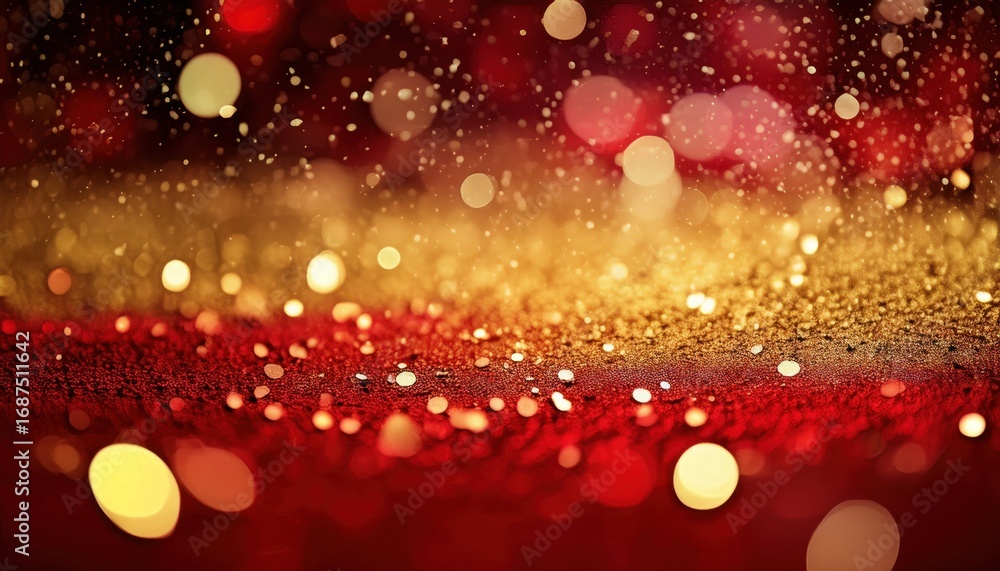 Poster abstract red gold bokeh texture with sparkling lights and glittering particles ideal for backgrounds