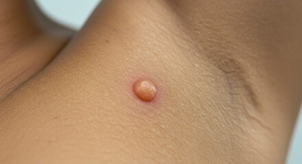 Fototapeta premium Closeup shows a blisterlike bump on the skin possibly an armpit with visible pores and fine wrinkles