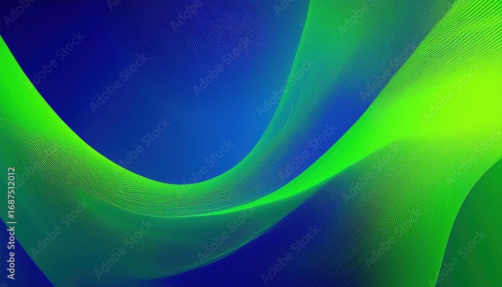 Poster dynamic green and blue flowing abstract lines with fine textures for modern design and digital art b