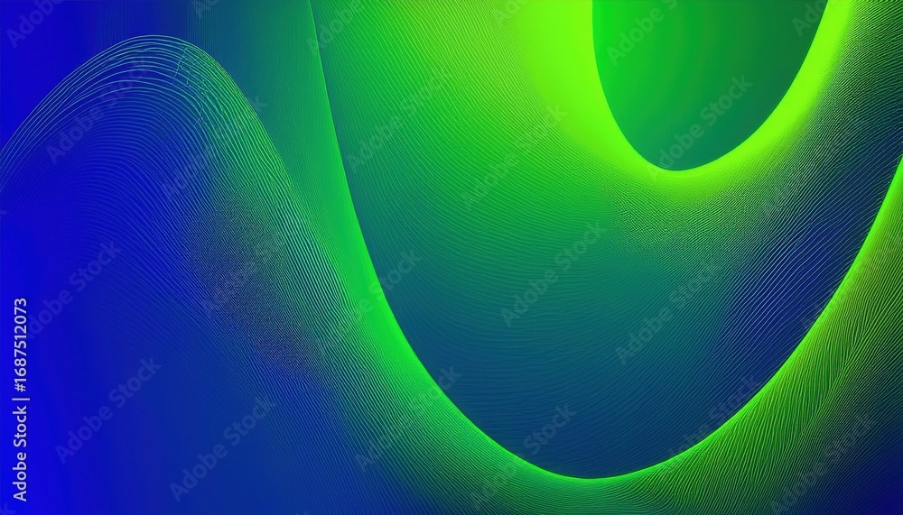 Poster dynamic green and blue flowing abstract lines with fine textures for modern design and digital art b