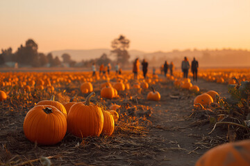 Golden Hour at a Scenic Pumpkin Patch