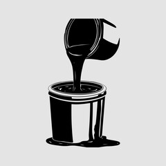 Paint Bucket Single Isolated Graphic Sign Vector Clip Art, Bucket Simple Icon Set Paint Bucket Black Silhouette Graphic Shape