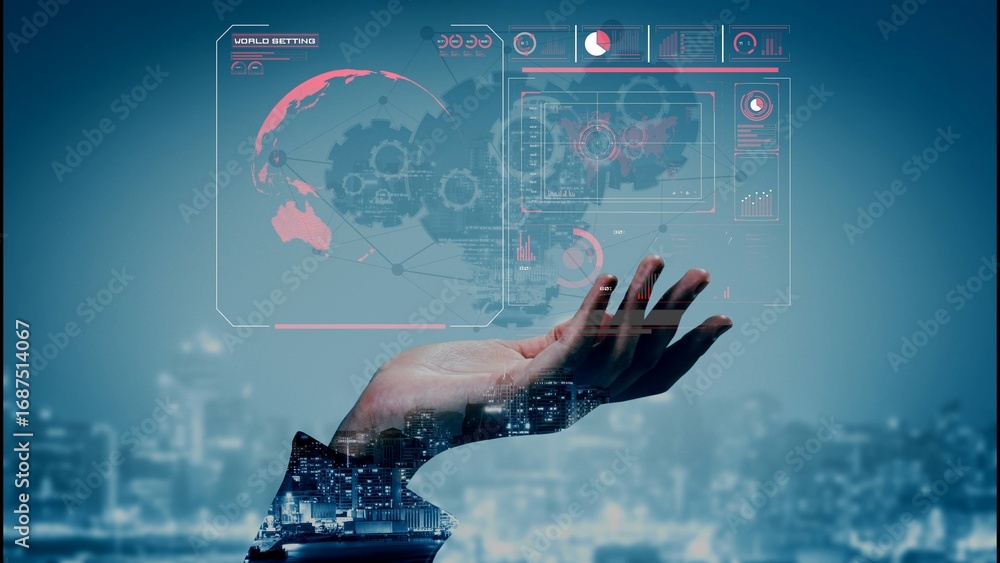 Aufkleber high-tech global network connection interface showing worldwide digital communication, data exchange