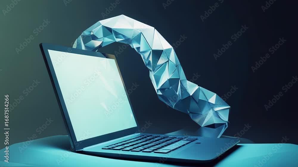 Poster polygonal stream flowing into laptop symbolizing data transfer