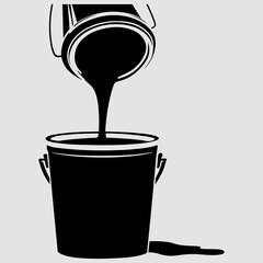 Paint Bucket Single Isolated Graphic Sign Vector Clip Art, Bucket Simple Icon Set Paint Bucket Black Silhouette Graphic Shape