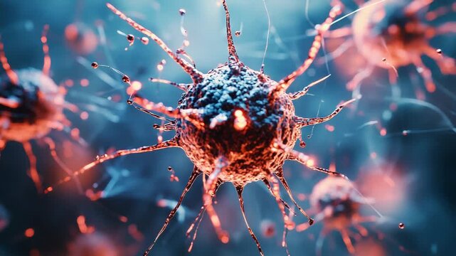 Microscopic view of cancer cells spreading and multiplying rapidly
