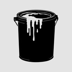 Paint Bucket Single Isolated Graphic Sign Vector Clip Art, Bucket Simple Icon Set Paint Bucket Black Silhouette Graphic Shape
