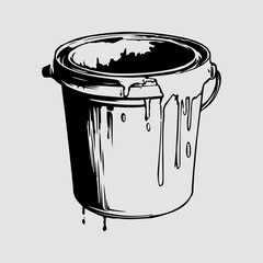 Paint Bucket Single Isolated Graphic Sign Vector Clip Art, Bucket Simple Icon Set Paint Bucket Black Silhouette Graphic Shape