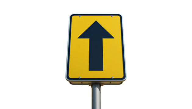 Upward Arrow Traffic Sign Icon – Bold Black Arrow on Yellow Background, Transparent PNG