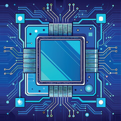 Abstract illustration of a central processing unit or cpu circuitry on a blue and white background