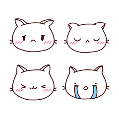 Set different cute cats emoji faces. Hand drawn doodle stickers.