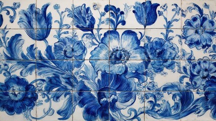 blue floral tile pattern dutch delftware handpainted vintage decor