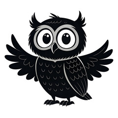 Fototapeta premium Whimsical cartoon owl with large expressive eyes and spread wings isolated on transparent background