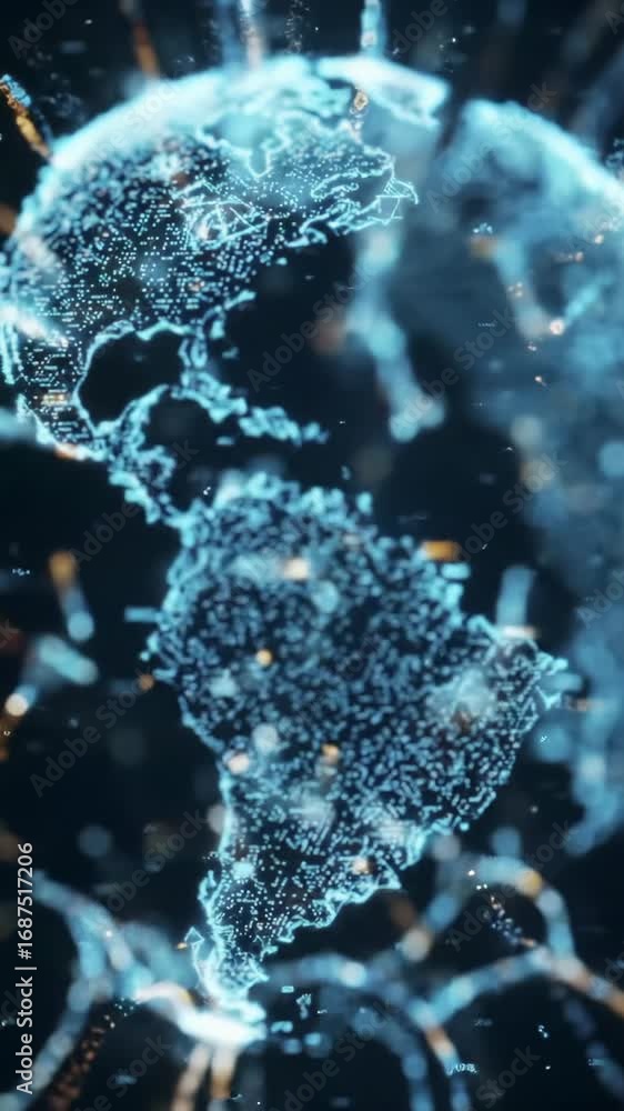 Poster mesmerizing close-up dolly video of shimmering particles forming a glowing neural network in a dark 