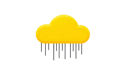 3D Yellow Cloud Icon with Data Streams – Vibrant Digital Cloud Symbol Isolated on Transparent Background