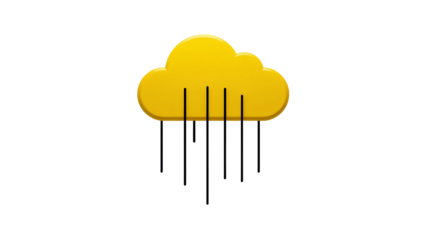 3D Yellow Cloud Icon with Data Streams – Vibrant Digital Cloud Symbol Isolated on Transparent Background
