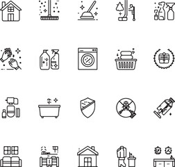 Laundry and home cleaning icon set. Linear and silhouette style.