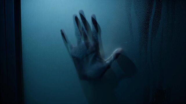 bloody handprint, spooky background, Halloween backdrop with copy space for text. Templates, content, video blogs, editing, movies, advertising