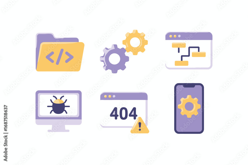 Wall mural collection of flat design icons representing software development and technology concepts