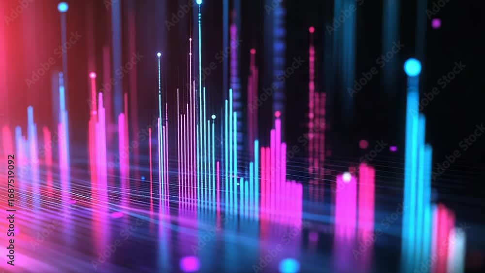 Aufkleber futuristic glowing lines representing digital data flowing on reflective surface