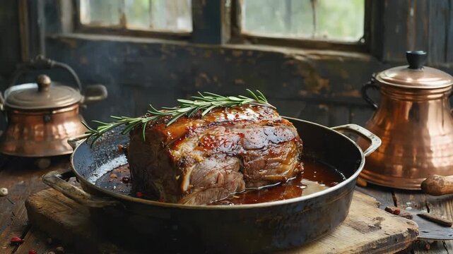 Frisch gebratener Braten auf dem Tisch serviert